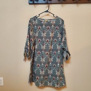 Teal Floral Elbow Bow Shift Dress